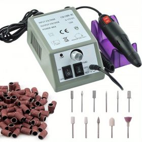 20000 RPM Portable Electric Nail Drill Polisher: Manicure & Pedicure Set for Gel Polish Cleaning & Milling Cuticles - 11pcs Nail Drill Bits - grey