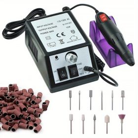20000 RPM Portable Electric Nail Drill Polisher: Manicure & Pedicure Set for Gel Polish Cleaning & Milling Cuticles - 11pcs Nail Drill Bits - black
