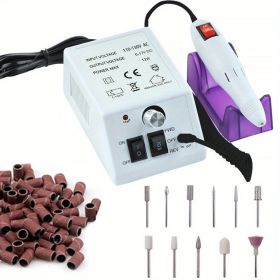 20000 RPM Portable Electric Nail Drill Polisher: Manicure & Pedicure Set for Gel Polish Cleaning & Milling Cuticles - 11pcs Nail Drill Bits - White