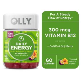 OLLY Daily Energy Gummy Supplement with CoQ10 & B12, Caffeine Free, Tropical, 60 Ct - OLLY