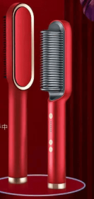 Hair Straightener Brush, Ring Hair Straightener Comb Straightening Brush for Women with 5 Temps 20s Fast Heating & Dual Voltage - Red