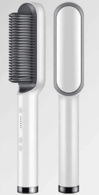 Hair Straightener Brush, Ring Hair Straightener Comb Straightening Brush for Women with 5 Temps 20s Fast Heating & Dual Voltage - White