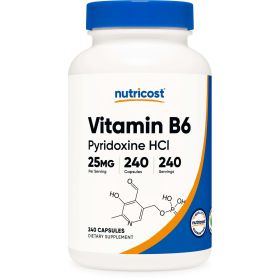 Nutricost Vitamin B6 (Pyridoxine HCl) 25mg, 240 Capsules, Supplement - eSupplements, llc
