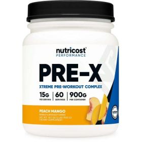Nutricost Pre-X Xtreme PreWorkout Powder Complex, Peach Mango, 60 Servings, Vegetarian, Non-GMO and Gluten Free - eSupplements, llc