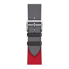 Applicable First Layer Cowhide PU Leather Watch Band Same Strap (Option: Gray Amp Red-42 Mm44mm4549mm158mm 195mm)