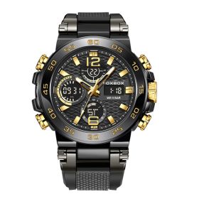 Double Display Multifunctional Silicone Luminous Sports Waterproof Men's Watch (Option: Black Gold)