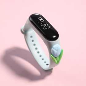 LED Electronic Watch Student Cute Doll Luminous (Option: Light Blue Lily)