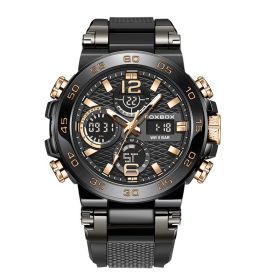 Double Display Multifunctional Silicone Luminous Sports Waterproof Men's Watch (Option: Black And Rose Red)