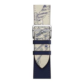 Applicable First Layer Cowhide PU Leather Watch Band Same Strap (Option: Pattern Amp Indigo-42 Mm44mm4549mm158mm 195mm)