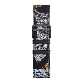 Applicable First Layer Cowhide PU Leather Watch Band Same Strap (Option: Pattern Amp Black-42 Mm44mm4549mm158mm 195mm)