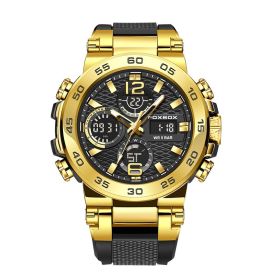 Double Display Multifunctional Silicone Luminous Sports Waterproof Men's Watch (Option: Gold Black)