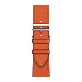 Applicable First Layer Cowhide PU Leather Watch Band Same Strap (Option: Orange-42 Mm44mm4549mm158mm 195mm)