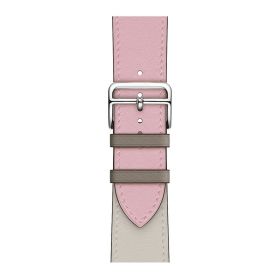 Applicable First Layer Cowhide PU Leather Watch Band Same Strap (Option: Cherry Pink Amp Beige-42 Mm44mm4549mm158mm 195mm)