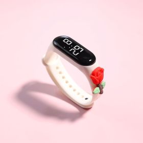 LED Electronic Watch Student Cute Doll Luminous (Option: White Rose)