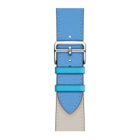 Applicable First Layer Cowhide PU Leather Watch Band Same Strap (Option: Blue Amp Beige-42 Mm44mm4549mm158mm 195mm)