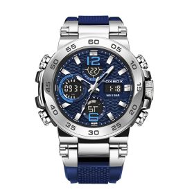 Double Display Multifunctional Silicone Luminous Sports Waterproof Men's Watch (Option: Silver Blue)