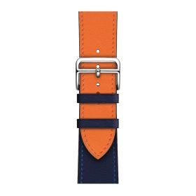 Applicable First Layer Cowhide PU Leather Watch Band Same Strap (Option: Orange & Indigo-42 Mm44mm4549mm158mm 195mm)
