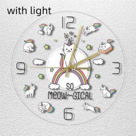Acrylic Cute Cat Horn Beast Color Wall Clock (Option: TMCY 021 With Light)