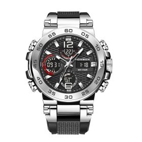 Double Display Multifunctional Silicone Luminous Sports Waterproof Men's Watch (Option: Silver Black)