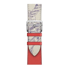 Applicable First Layer Cowhide PU Leather Watch Band Same Strap (Option: Pattern Amp Watermelon Red-42 Mm44mm4549mm158mm 195mm)