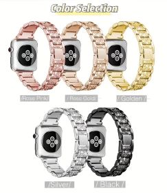 Metal Diamond-encrusted Watch Band (Color: Silver)