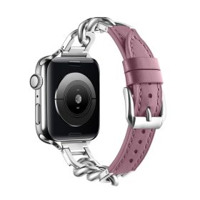 Stainless Steel Leather Single Row Denim Chain Iwatch Strap (Option: Cameo Brown-42 44 45 49mm S)
