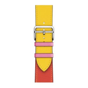 Applicable First Layer Cowhide PU Leather Watch Band Same Strap (Option: Yellow Amp Watermelon Red-38mm40mm41mm155mm 188mm)