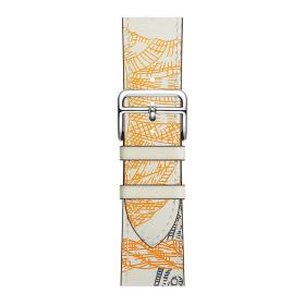 Applicable First Layer Cowhide PU Leather Watch Band Same Strap (Option: Pattern Amp Beige-38mm40mm41mm155mm 188mm)