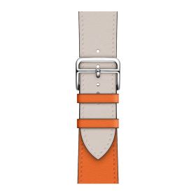 Applicable First Layer Cowhide PU Leather Watch Band Same Strap (Option: Beige Amp Orange-38mm40mm41mm155mm 188mm)