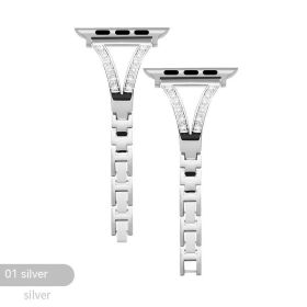 Metal Diamond Stainless Steel Strap (Option: Silver-42or44or45)